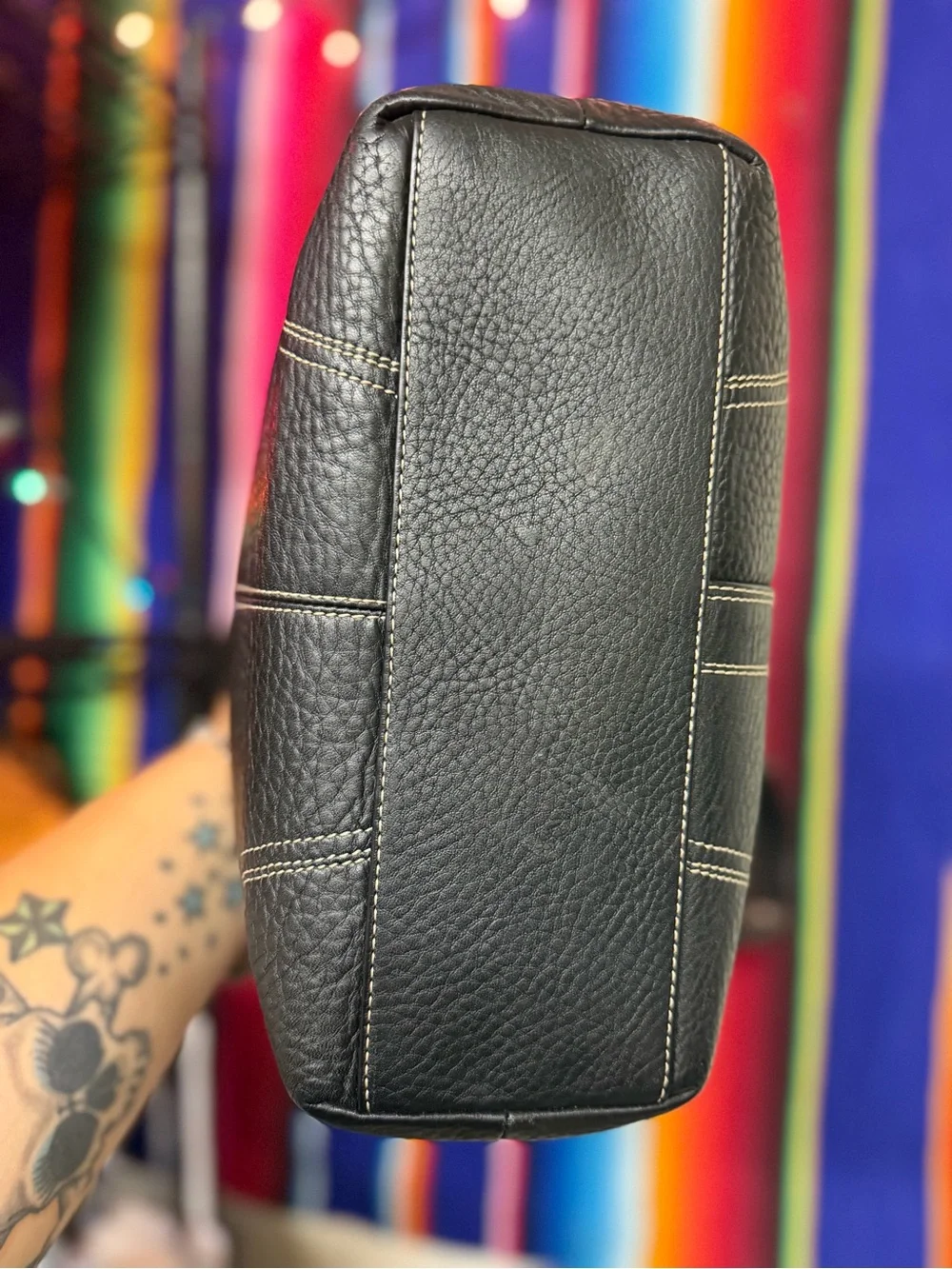 Coach Black Pebbled Leather Shoulder Bag with Turn-Lock